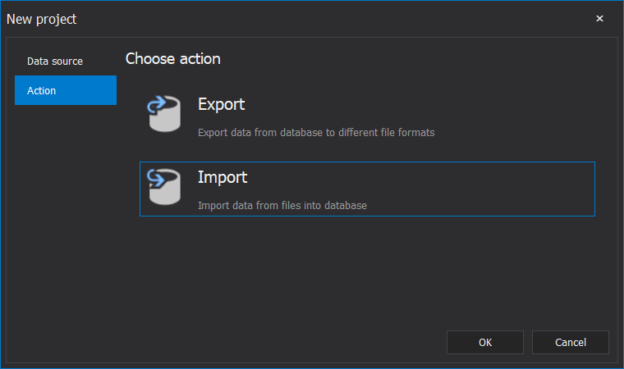 ApexSQL Pump action tab with Import data option