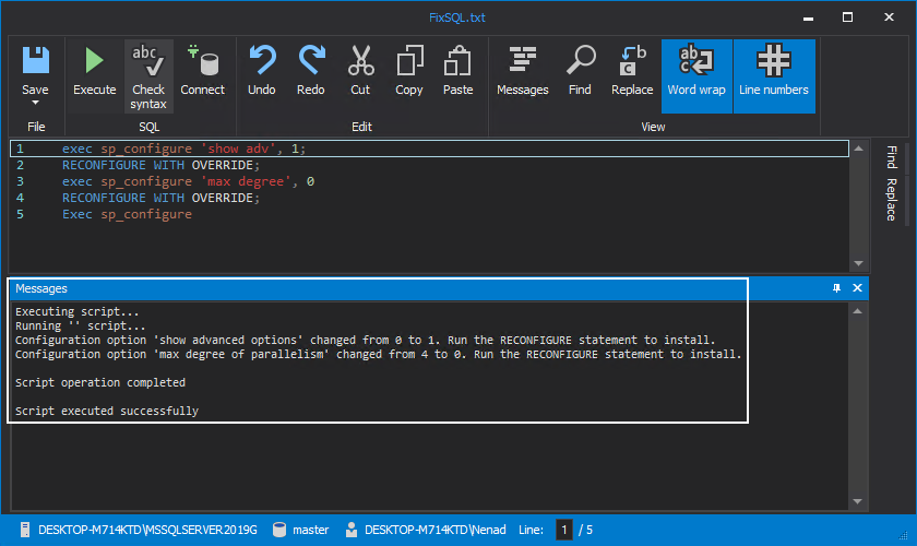 Run SQL scripts to fix SQL Server health check issues