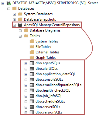 SQL server instance manage tool central repository database layout in SQL Server Management Studio