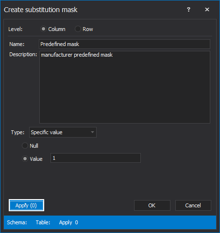 The Create substitution mask window, in which will be made a mask that will be used to mask SQL server data